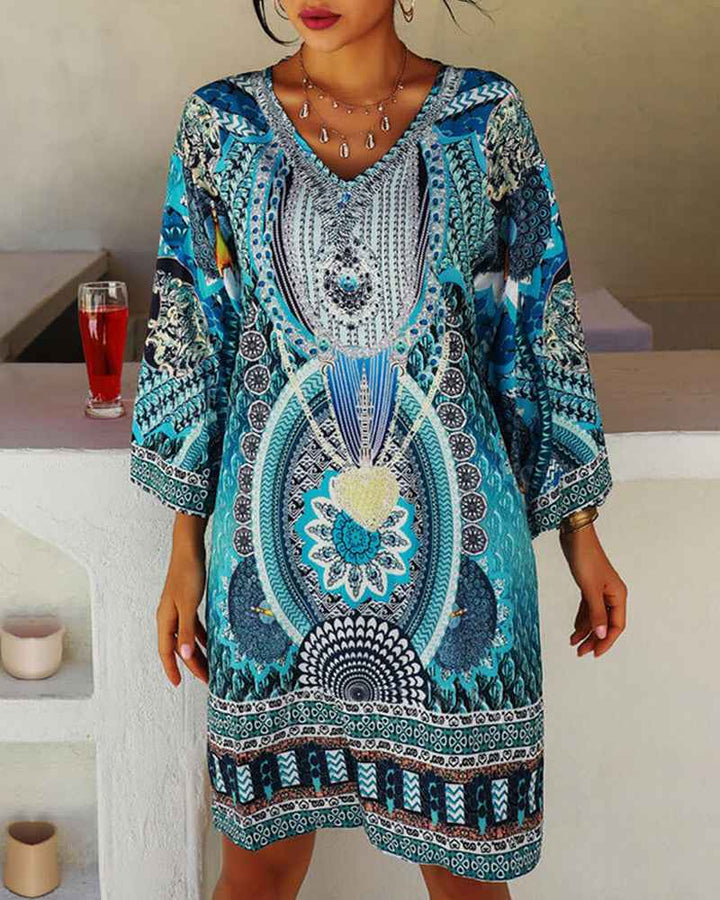 Emelia - Vibrante Bohemian Gedruckte Kleid