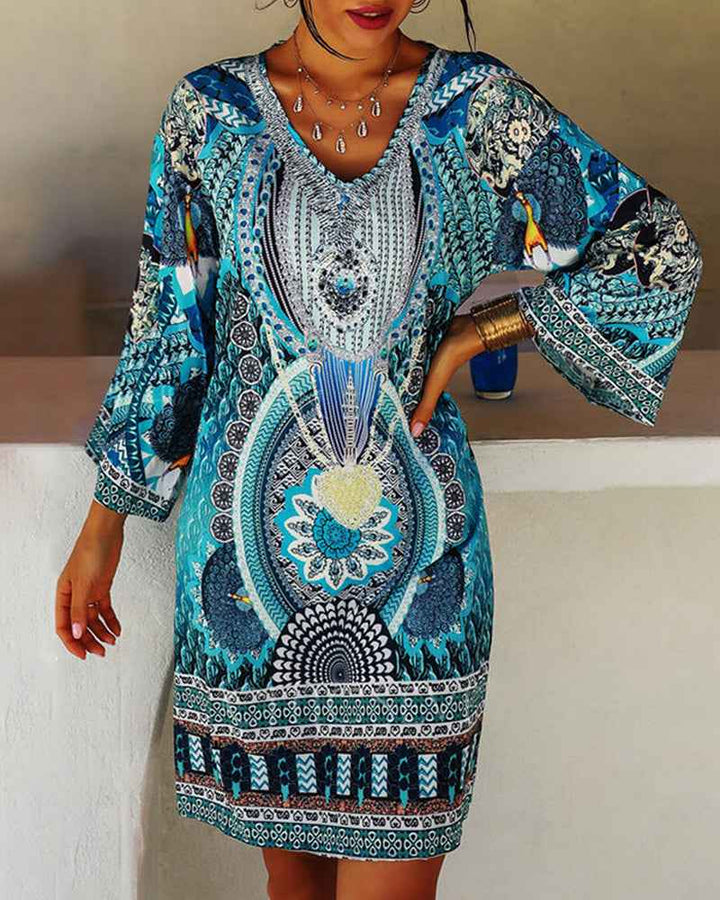 Emelia - Vibrante Bohemian Gedruckte Kleid