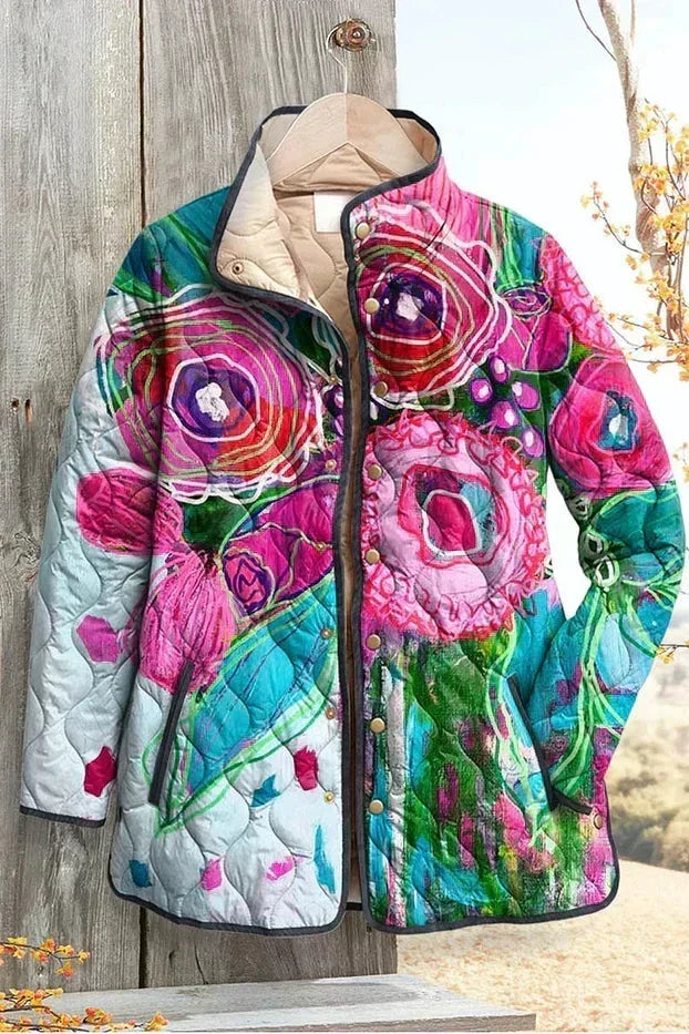 Roswitha™ | Gepolsterte Jacke mit Blumen in Rosa