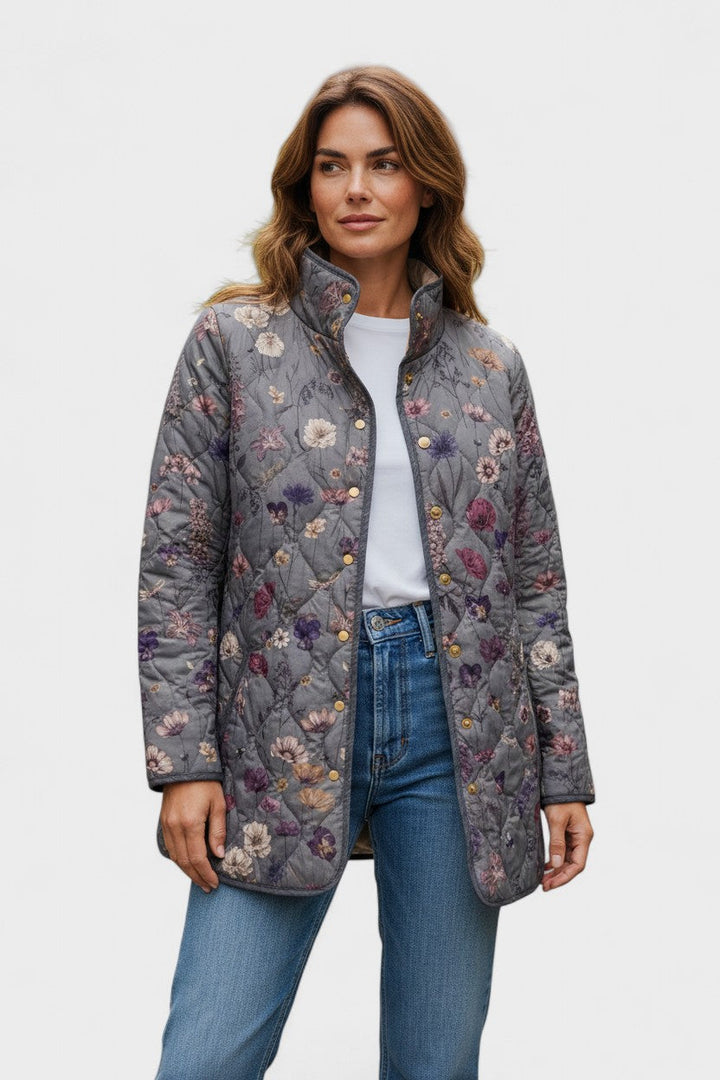 Mechthild™ | Gestepptes Jacket mit Blumenmuster in Grau